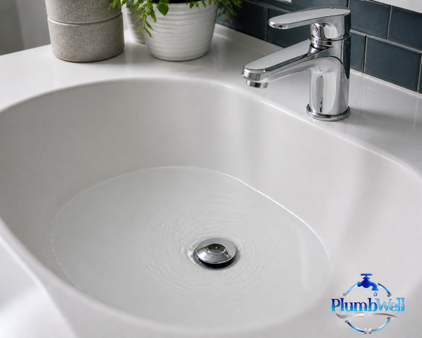 A slow-draining bathroom sink showing an early warning sign of a clogged drain